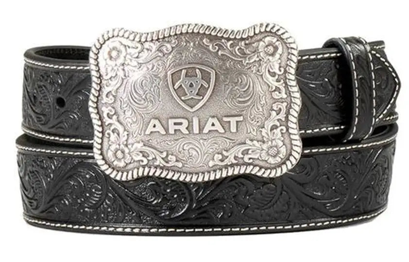 Ariat Men's Brown Embossed Plate Buckle Belt