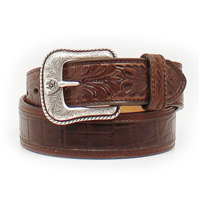 Ariat Men's Brown Faux Crocodile Leather Belt