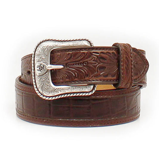Ariat Men's Brown Faux Crocodile Leather Belt
