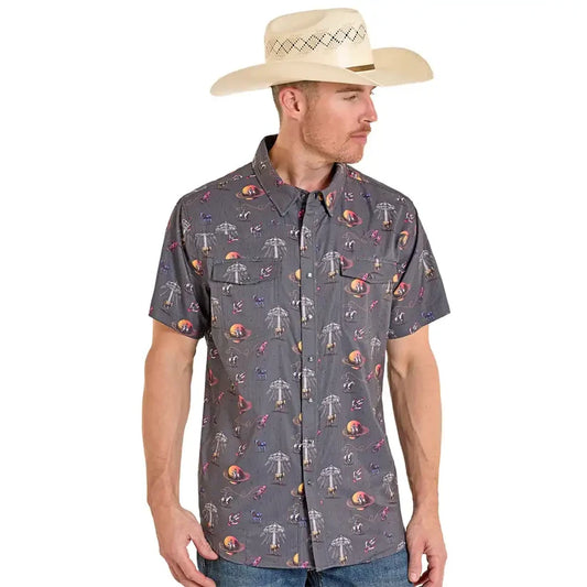 Rock & Roll Black Space Cowboy Tek Western Snap Up Short Sleeve