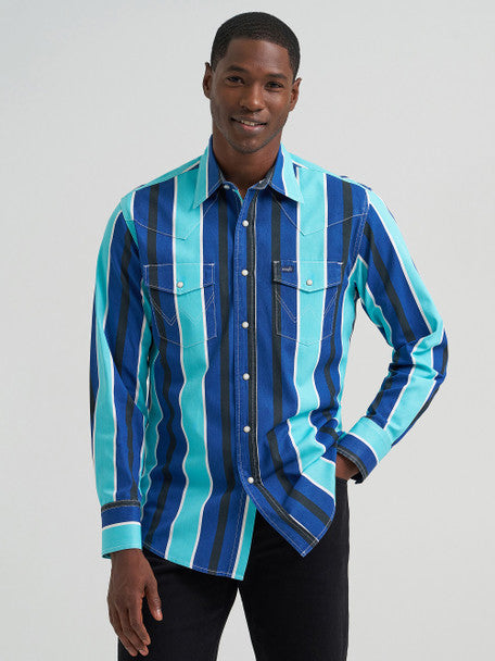 Wrangler Blue Brushpopper Snap Long Sleeve Shirt