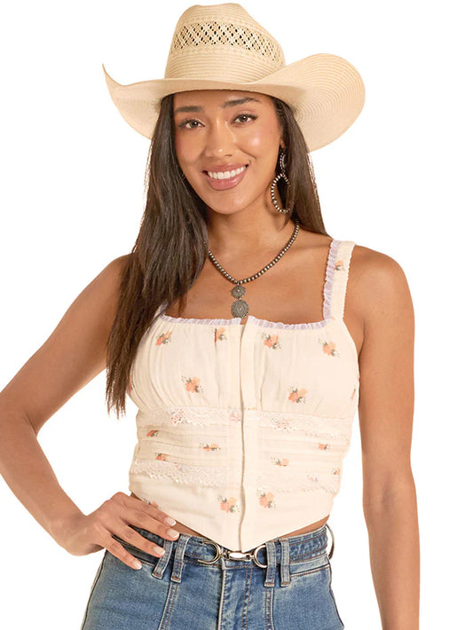 Rock & Roll Women's Natural Flower Print Laced Corset