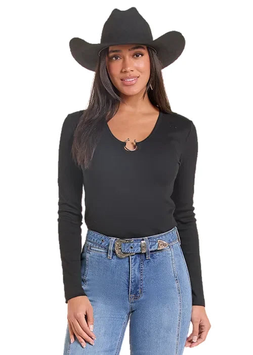 Rock & Roll Women's Horseshoe Black Long Sleeve Shirt