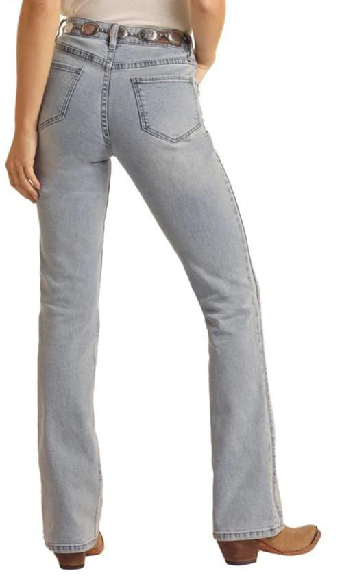 R&R Women's Medium Vintage WD Two Tone High Rise Boot Cut Jean