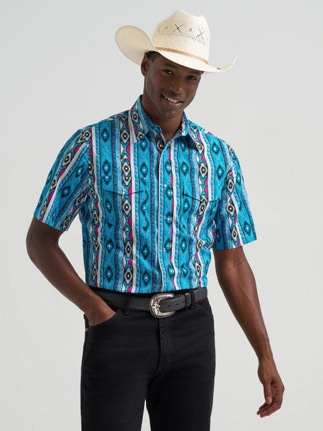 Wrangler Blue Checotah Snap Short Sleeve Shirt