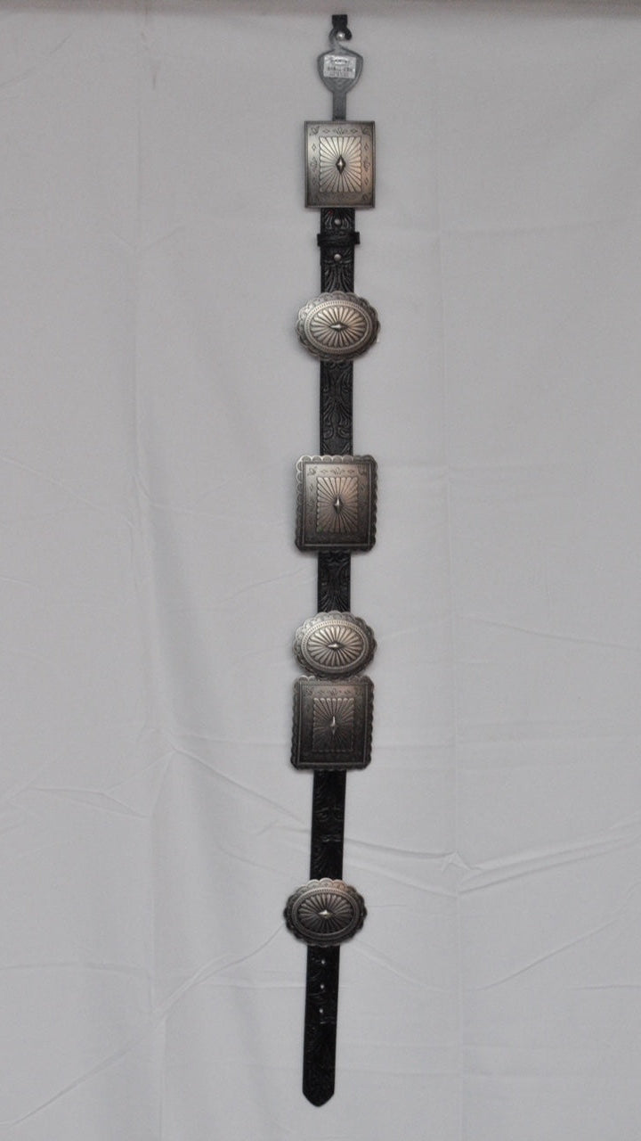 Floral Embossed Oval Rectangle Concho Belt