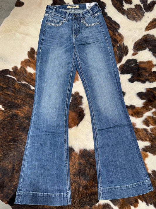 R&R Women's Medium Vintage Crossed EMB Mid Rise Trouser Pant