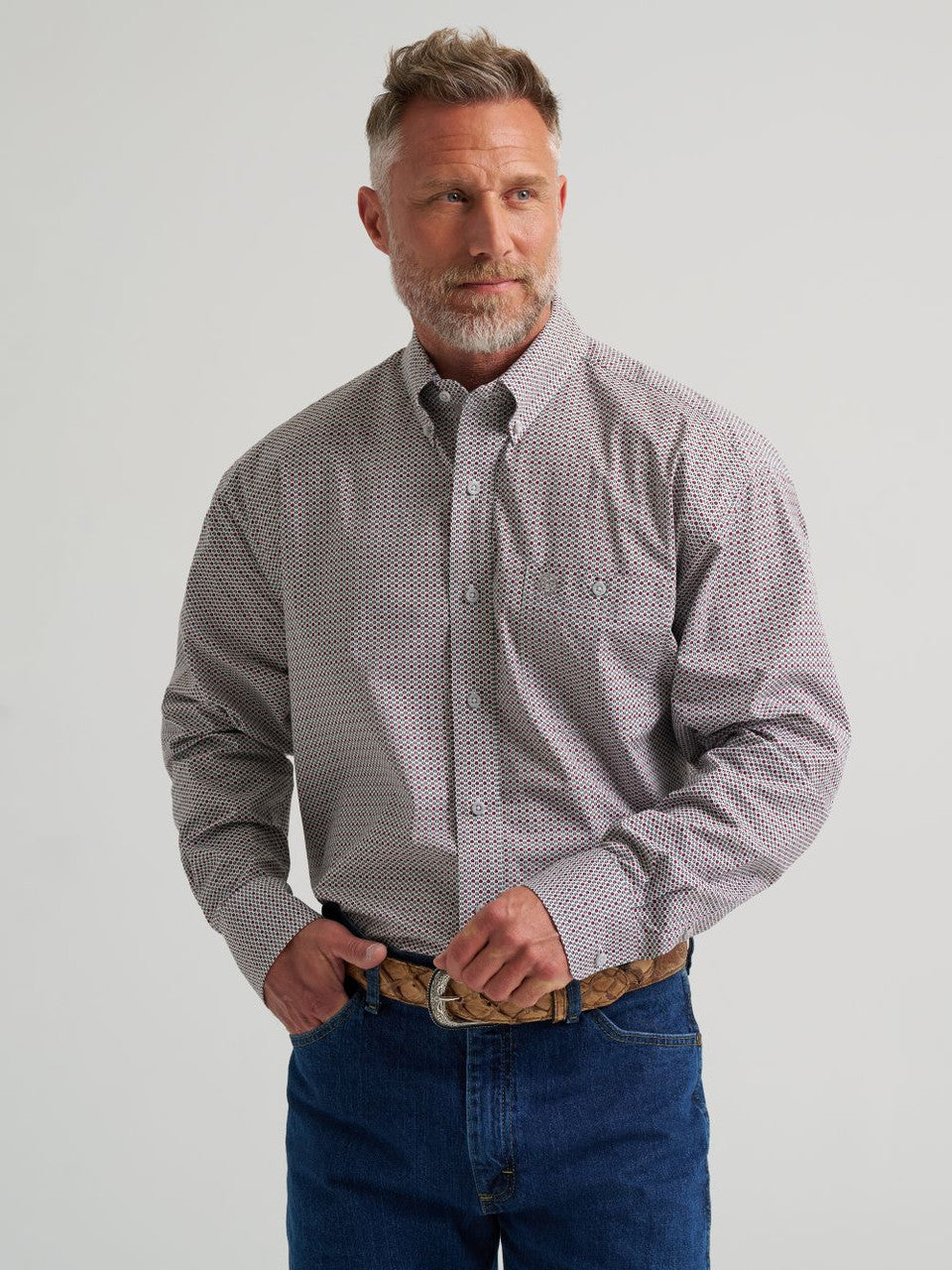 Men's Wrangler White George Strait Dotted Button Up Long Sleeve Shirt