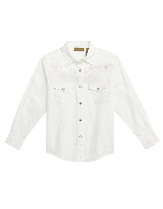 Wrangler Girl's White Sparkly Snap Long Sleeve Shirt