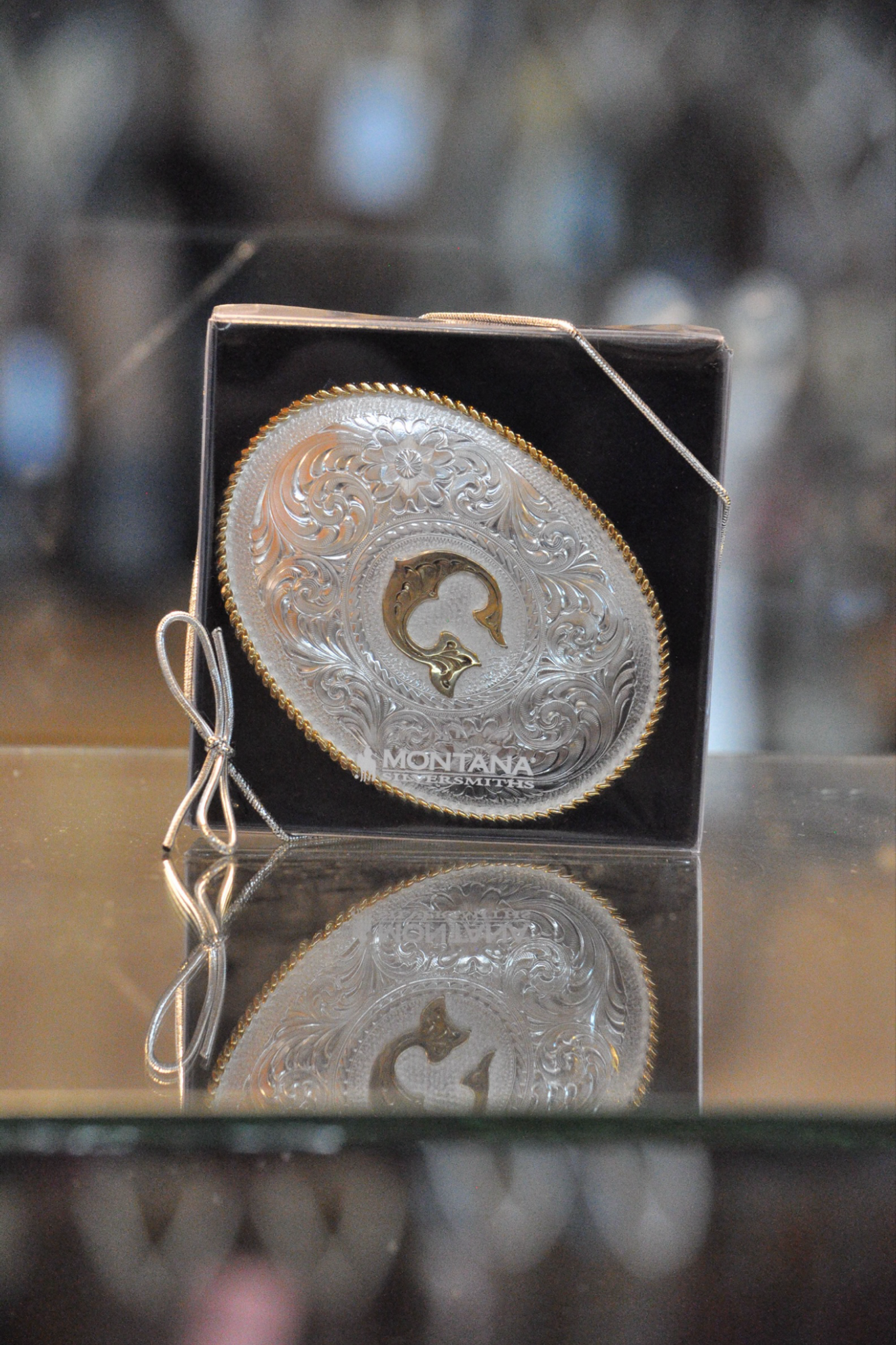 Initial Silver Engraved Gold Trim Western Belt Buckle