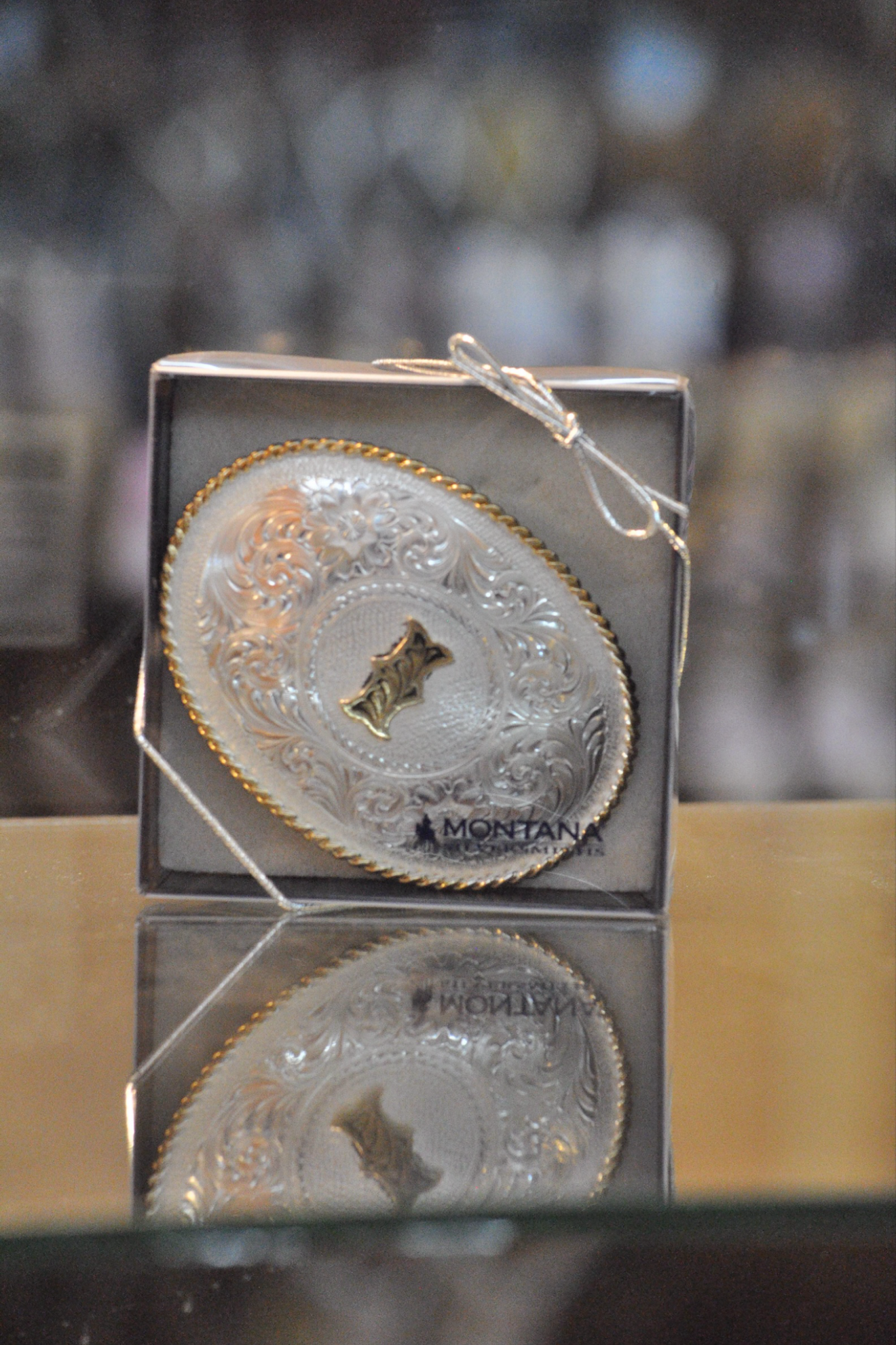 Initial Silver Engraved Gold Trim Western Belt Buckle