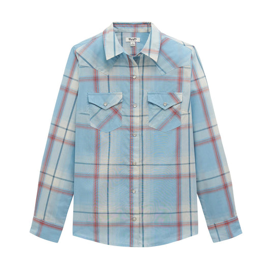 Wrangler Women's Blue/White/Red Plaid Snap Long Sleeve Shirt