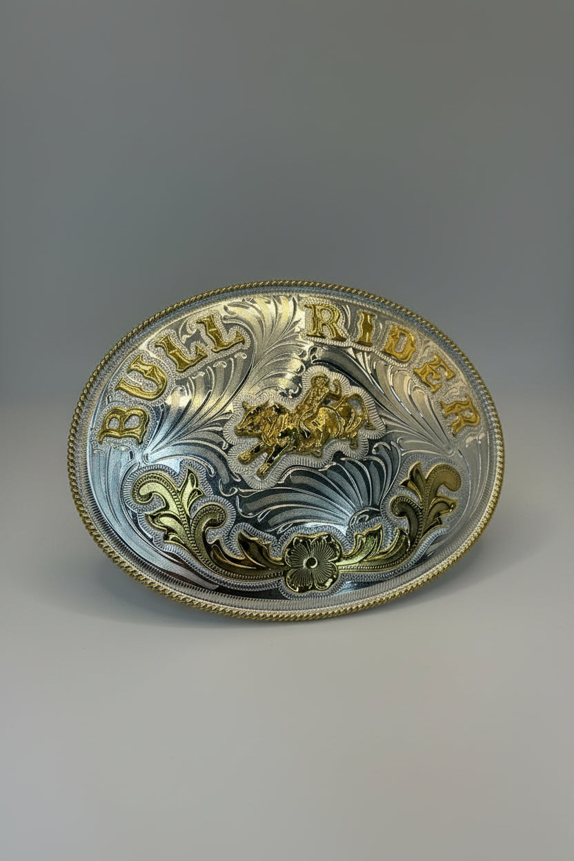 Western Express Oversize Bull Rider German Silver Belt Buckle
