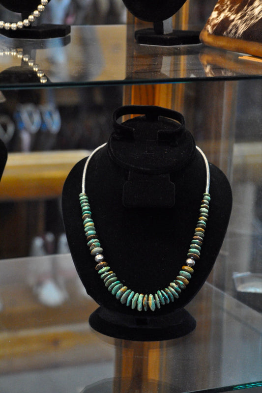 20.5-Inch Graduated Turquoise Disk Necklace with Sterling Pearls