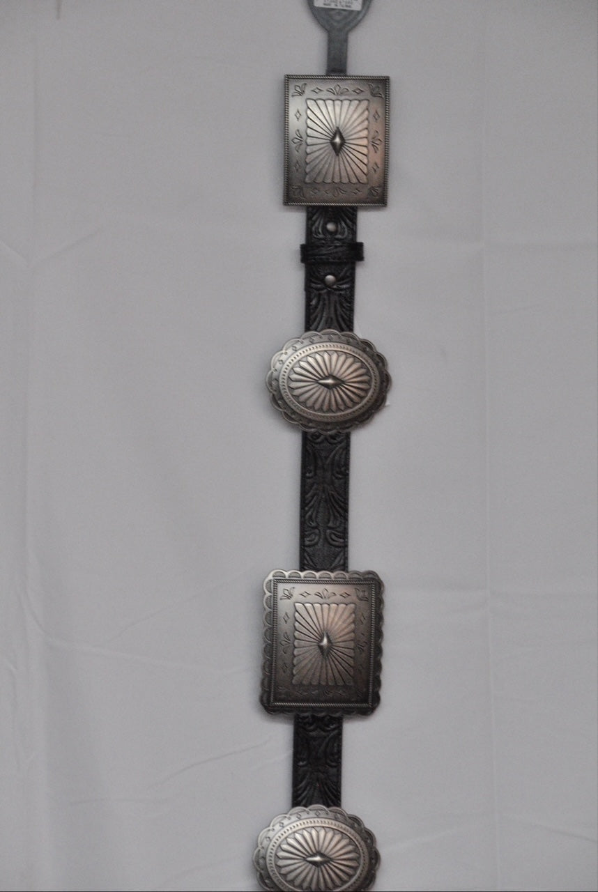 Floral Embossed Oval Rectangle Concho Belt