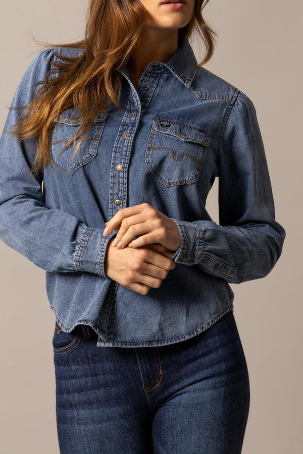 Kimes Women's Indigo Blue Jane Denim Snap Long Sleeve Shirt