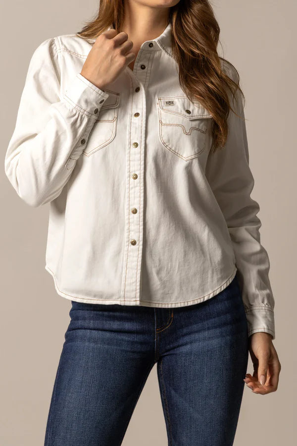 Kimes Women's White Denim Jane Pristine Snap Long Sleeve Shirt