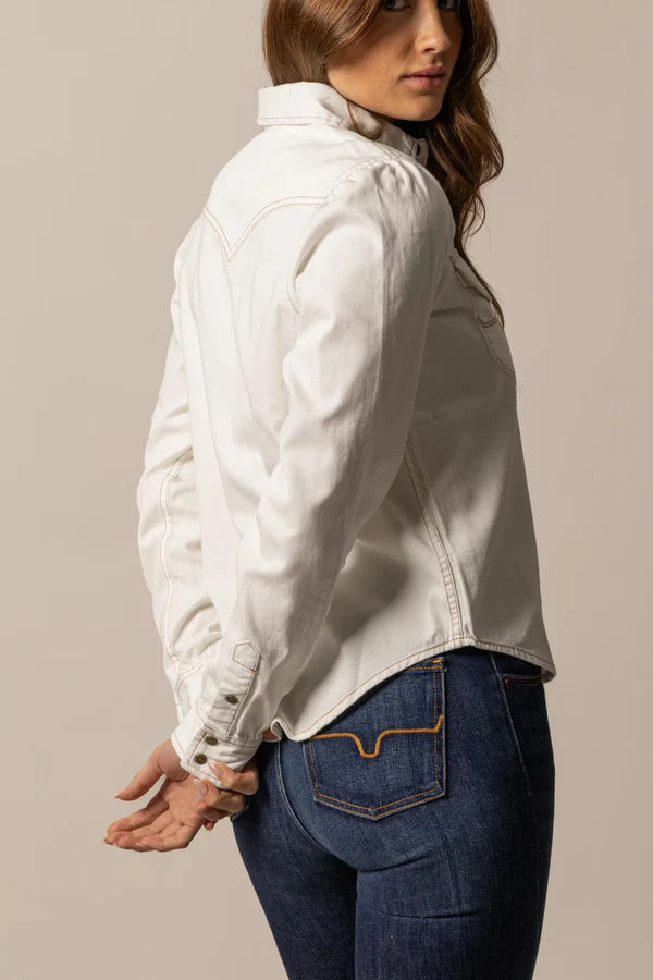 Kimes Women's White Denim Jane Pristine Snap Long Sleeve Shirt