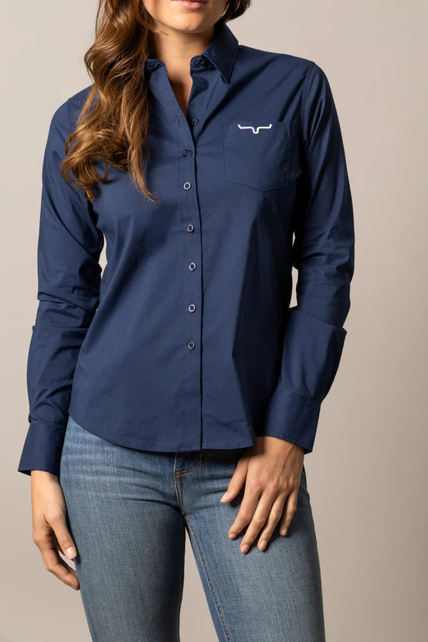 Kimes Women's Navy KR Team Button Long Sleeve Shirt