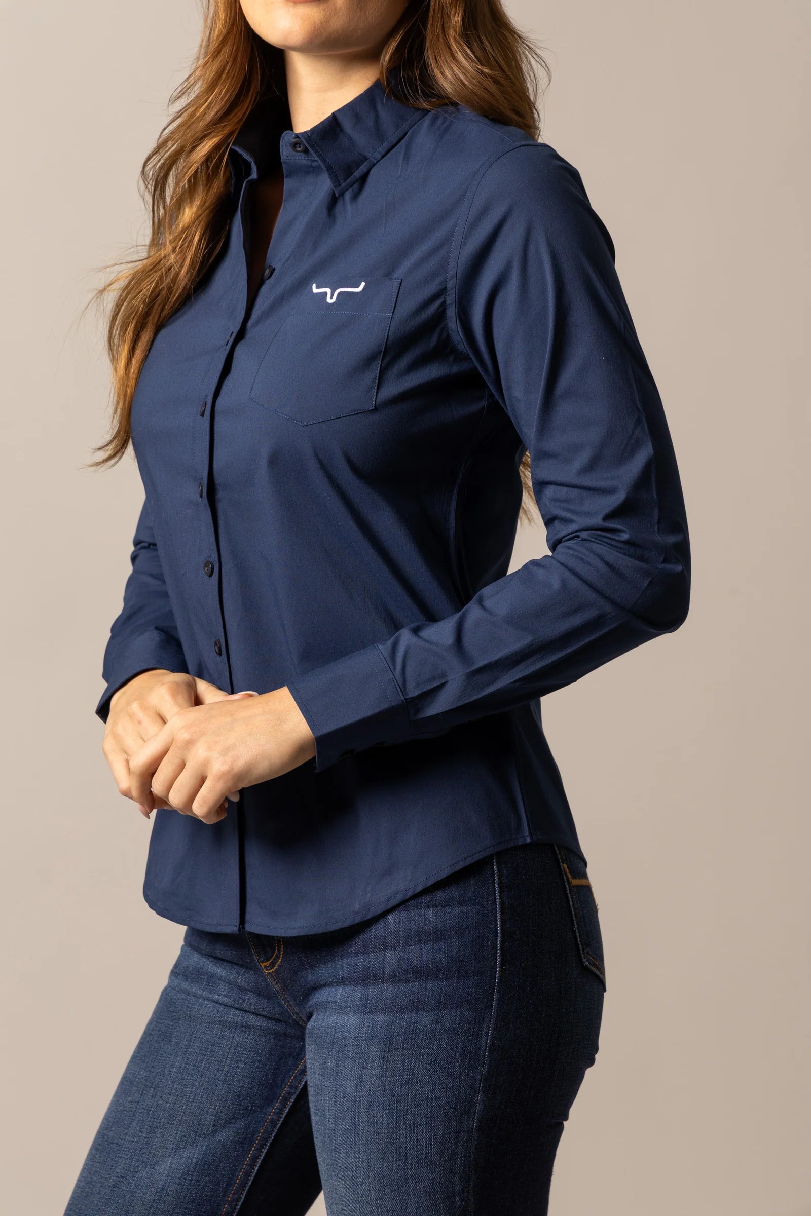 Ladies  Kimes Navy KR Team Button Long Sleeve Shirt