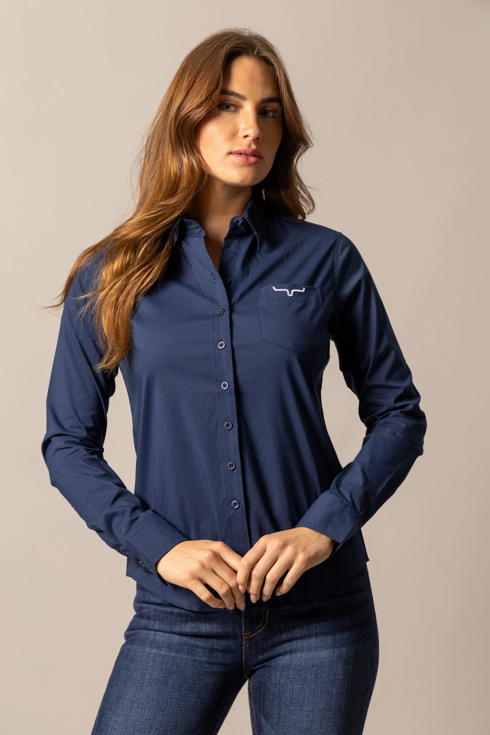 Ladies  Kimes Navy KR Team Button Long Sleeve Shirt