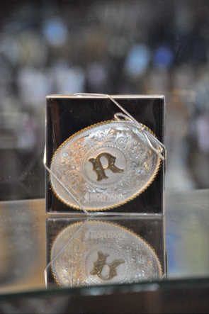 Initial Silver Engraved Gold Trim Western Belt Buckle