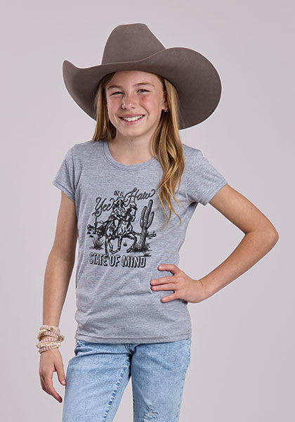 Roper Girl's Heather Grey In A Yee Haw State Of Mind Short Sleeve Tee Shirt