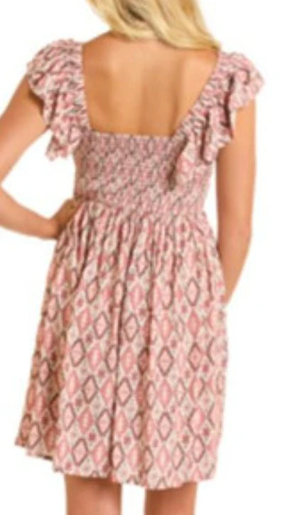 Rock & Roll Women's Rose/Mauve Aztec Print Minidress
