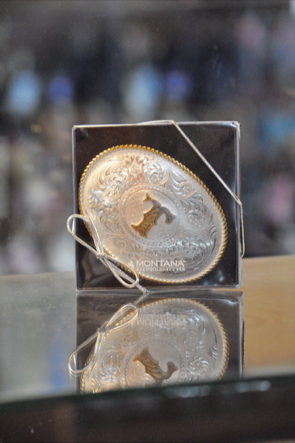 Initial Silver Engraved Gold Trim Western Belt Buckle