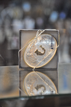 Initial Silver Engraved Gold Trim Western Belt Buckle