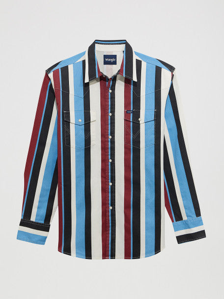 Wrangler Kid's White/Blue/Black Brushpopper Snap Long Sleeve Shirt