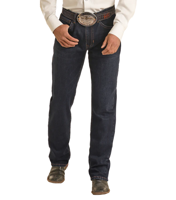 Rock & Roll Men's Vintage 46 Dark Wash Rope Stitch Relax Fit Stackable Boot Cut Double Barrel Jeans