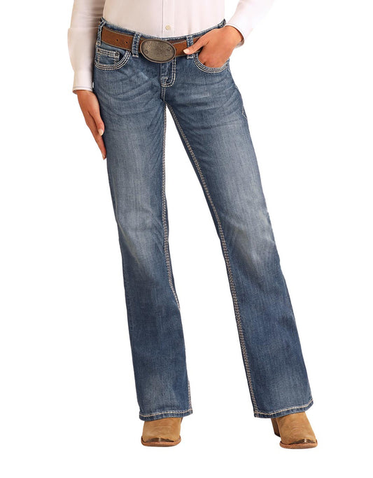 R&R Women's Dark Vintage Riding Boot Cut Jean