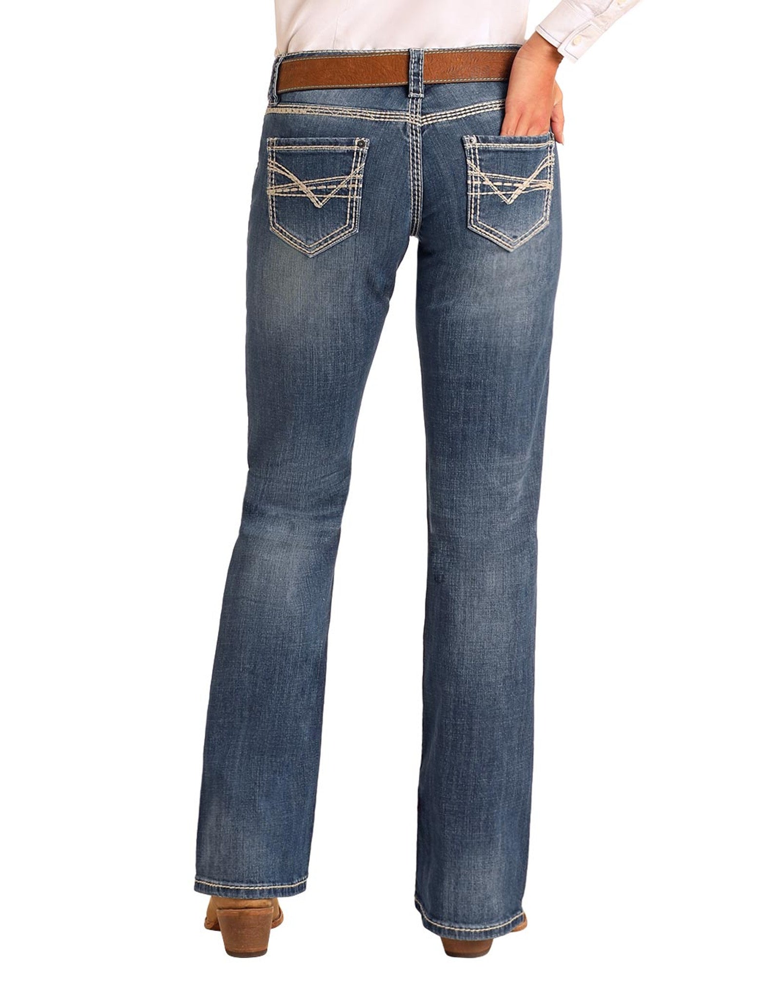 R&R Women's Dark Vintage Riding Boot Cut Jean