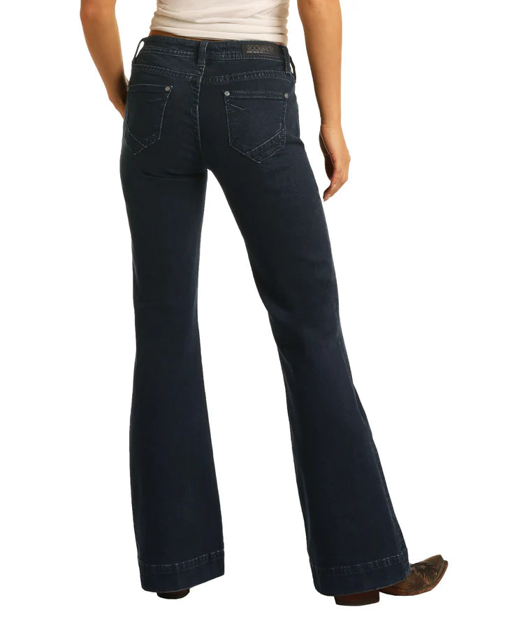 R&R Women's Night Blue Mid Rise Trouser Jean