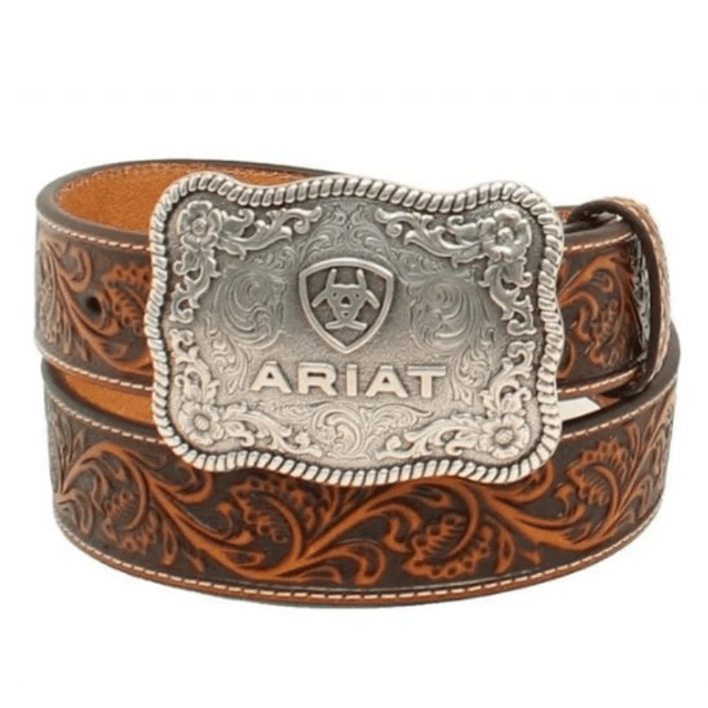 Ariat Men's Brown Embossed Plate Buckle Belt