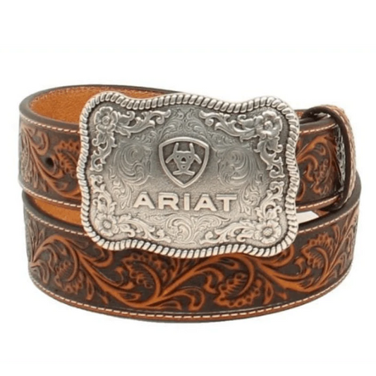 Ariat Men's Brown Embossed Plate Buckle Belt