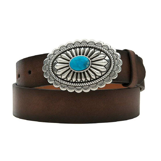 Ariat Ladies Lucinda Brown Belt with Silver Turquoise Buckle