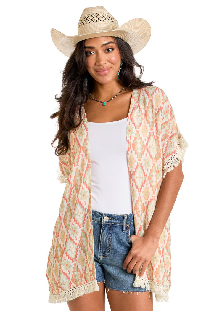 Rock & Roll Women's Natural Aztec Printed Kimono