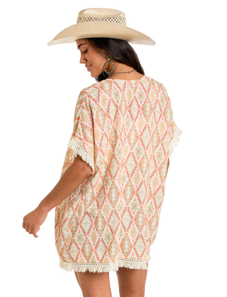 Rock & Roll Women's Natural Aztec Printed Kimono