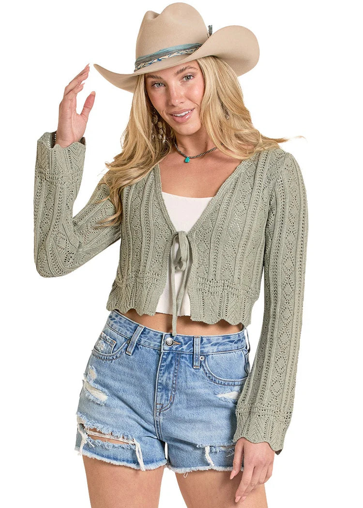 Rock & Roll Women's Jade Crochet Tie Front Cardigan