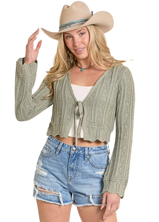 Rock & Roll Women's Jade Crochet Tie Front Cardigan