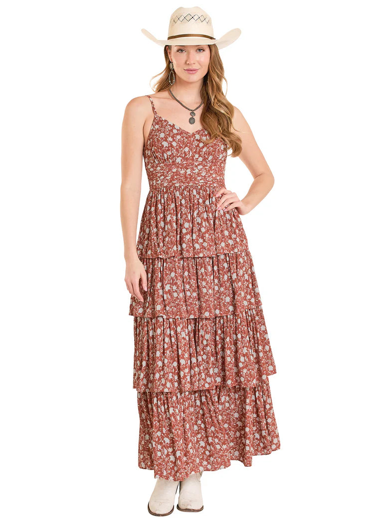 Rock & Roll Women's Rust Tiered Maxi Dress