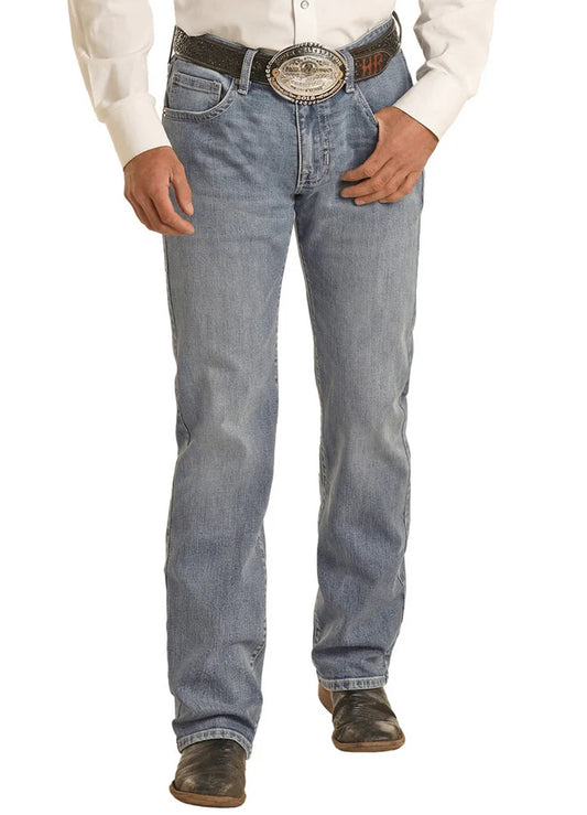 Rock & Roll Men's Vintage 46 Light Wash Pistol Regular Stackable Boot Cut Jeans