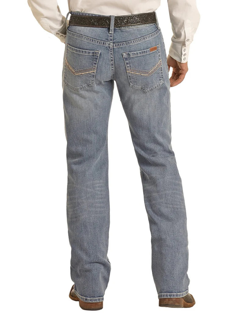 Rock & Roll Men's Vintage 46 Light Wash Pistol Regular Stackable Boot Cut Jeans