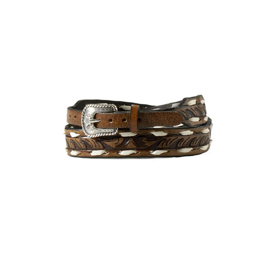 Twister Scrolling Buck Stitch Brown Leather Tooled Hat Band