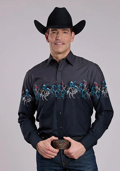 Roper Men's Snap Scene Border Print