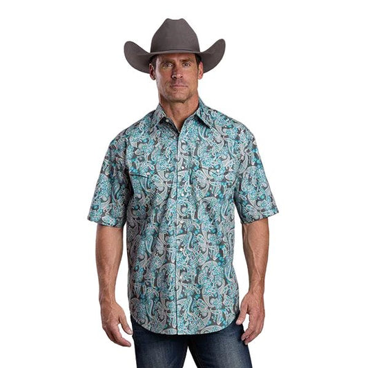 Men's Stetson Turquoise Paisley Snap Short Sleeve Shirt