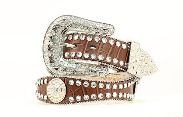 Blazin Roxx Women's Brown Crocodile Print Rhinestone Western Belt
