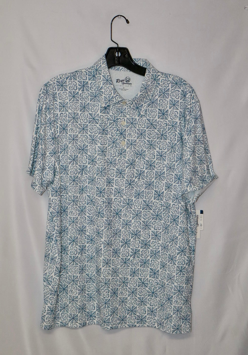 Reyn Spooner White Tapa Biscus Performance Polo Shirt